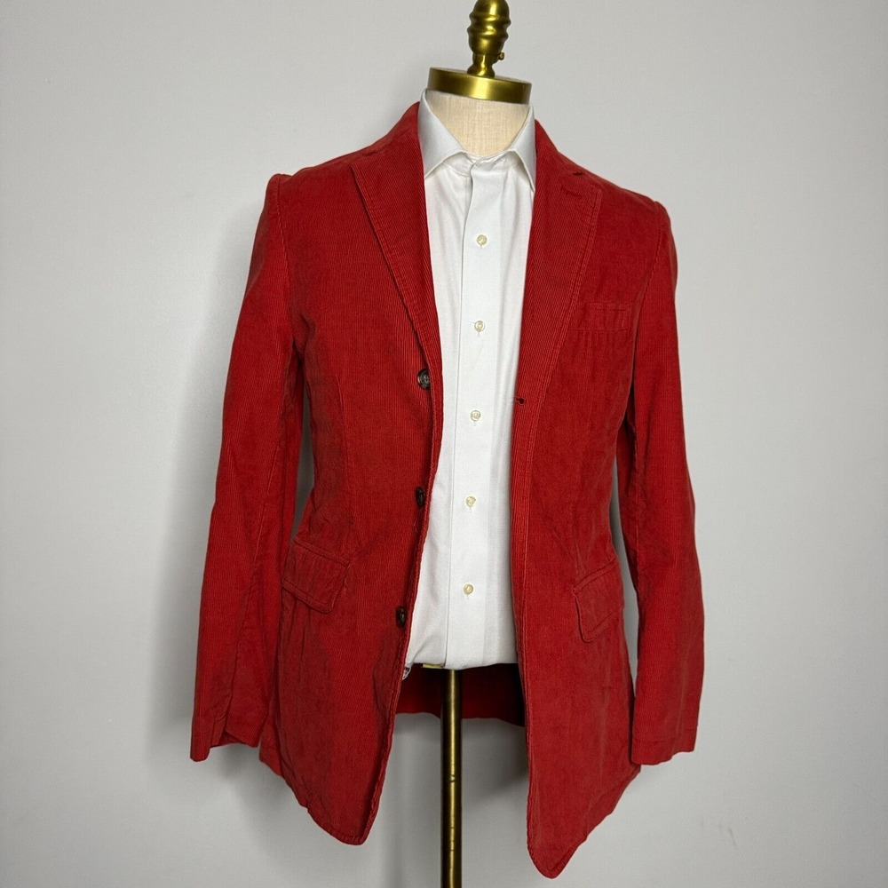 J Crew Corduroy Blazer Sport Coat Small 36R Mens Orange Cotton